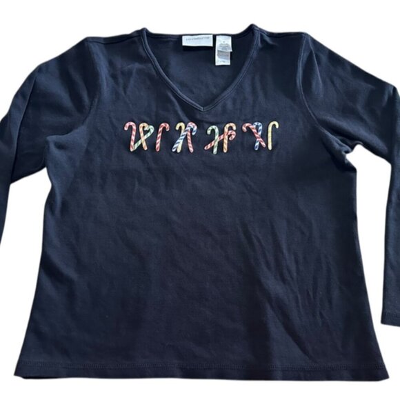 Liz Claiborne Candy Cane Long Sleeve T Shirt Women's Size M​​​​ - Picture 2 of 5